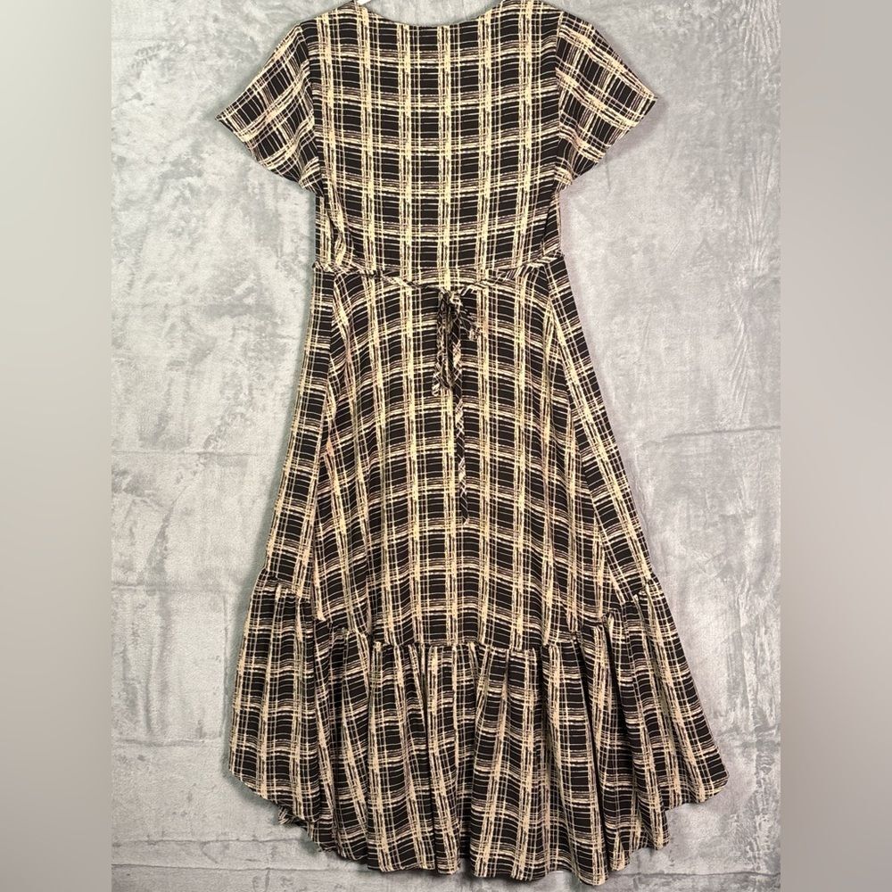 NWOT New Urban Outfitter Cream Black Stripes High Low Wrap Dress Size Small